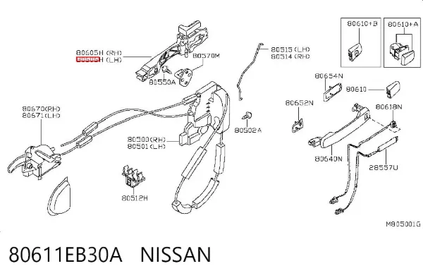 Держатель наружной ручки двери передней левой 80611EB30A Nissan/Infiniti