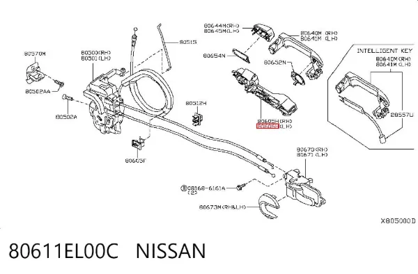 Держатель наружной ручки двери передней левой 80611EL00C Nissan/Infiniti