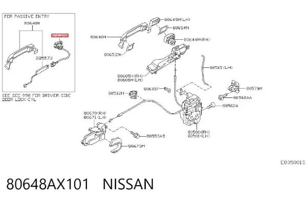 Кнопка привода замка двери передней правой 80648AX101 Nissan/Infiniti