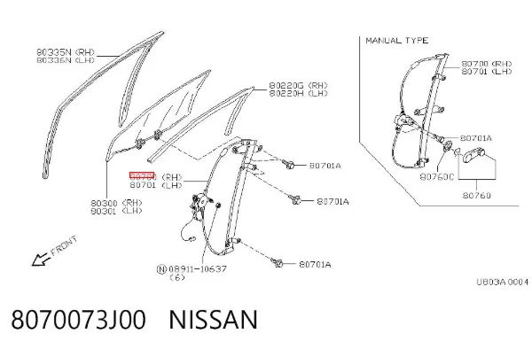 Стеклоподъемник передней правой двери 8070073J00 Nissan/Infiniti