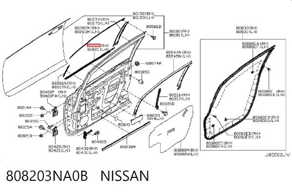 Молдинг опускного стекла двери передней правой 808203NA0B Nissan/Infiniti