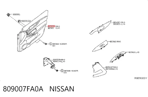 Обшивка (облицовка) внутренняя двери передней правой 809007FA0A Nissan/Infiniti