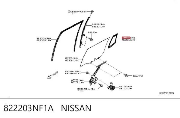 Стекло-форточка двери задней правой 822203NF1A Nissan/Infiniti