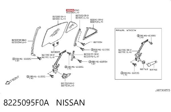 Стекло-форточка двери задней правой 8225095F0A Nissan/Infiniti