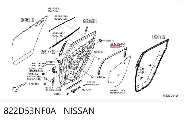 Рама стекла задней двери левой 822D53NF0A Nissan/Infiniti