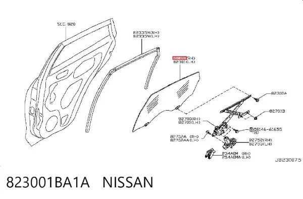 Стекло двери задней правой 823001BA1A Nissan/Infiniti