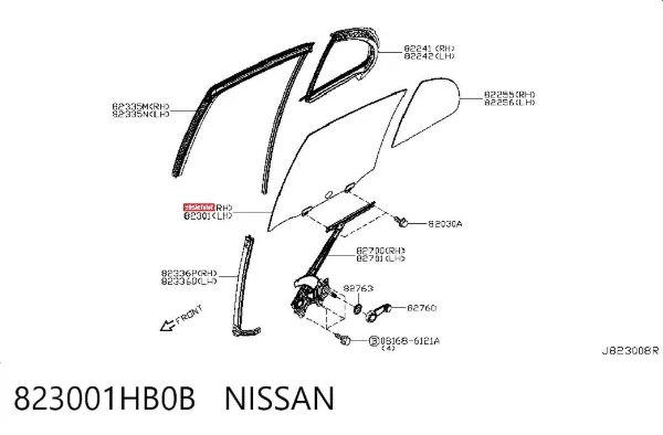 Стекло двери задней правой 823001HB0B Nissan/Infiniti