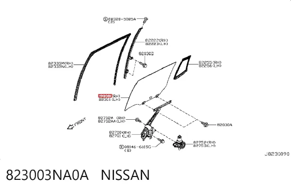 Стекло двери задней правой 823003NA0A Nissan/Infiniti