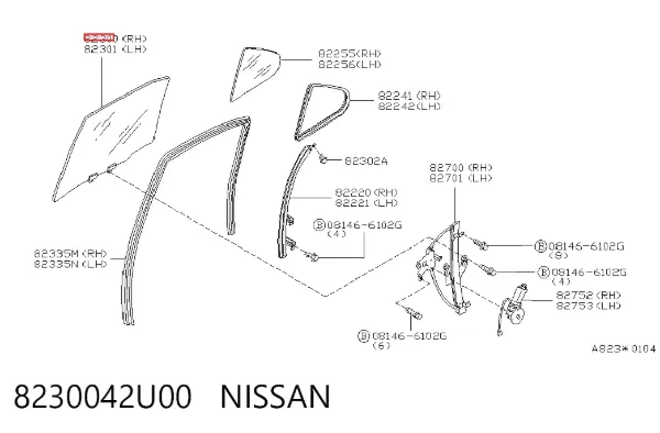 Стекло двери задней правой 8230042U00 Nissan/Infiniti