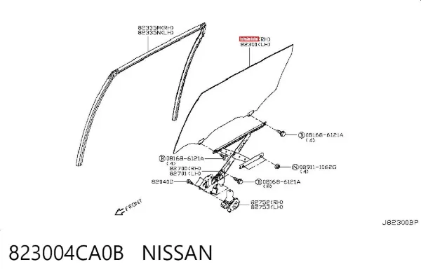 Стекло двери задней правой 823004CA0B Nissan/Infiniti