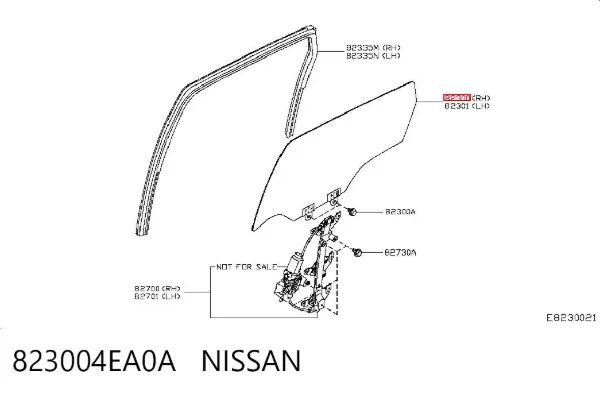 Стекло двери задней правой 823004EA0A Nissan/Infiniti