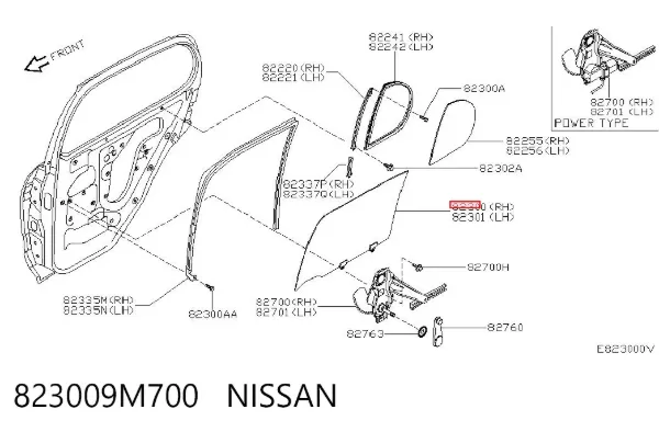 Стекло двери задней правой 823009M700 Nissan/Infiniti