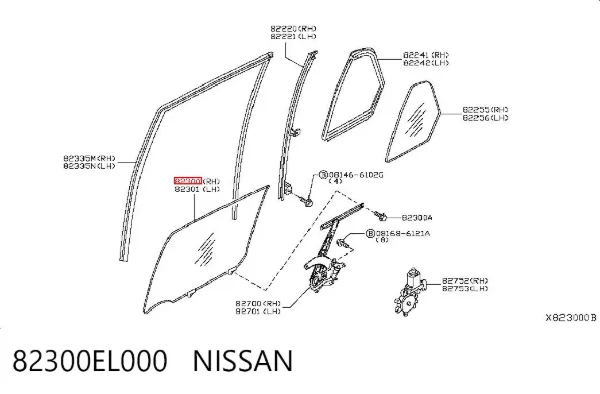 Стекло двери задней правой 82300EL000 Nissan/Infiniti