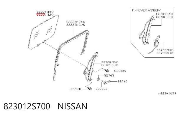 Стекло двери задней левой 823012S700 Nissan/Infiniti
