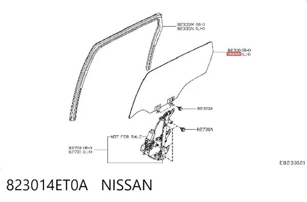 Стекло двери задней левой 823014ET0A Nissan/Infiniti