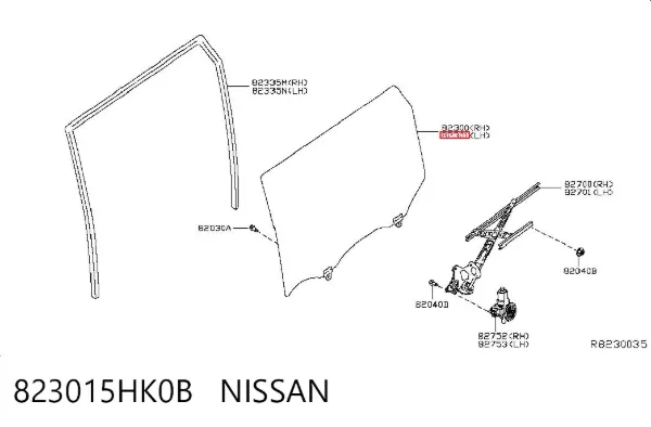 Стекло двери задней левой 823015HK0B Nissan/Infiniti