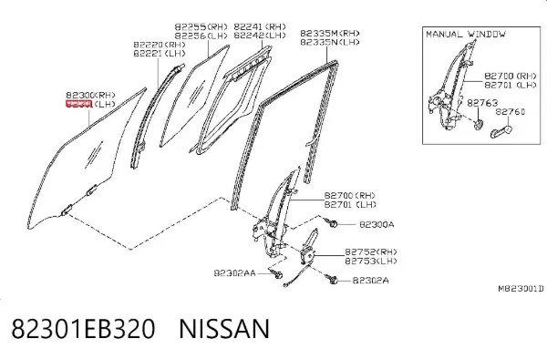 Стекло двери задней левой 82301EB320 Nissan/Infiniti