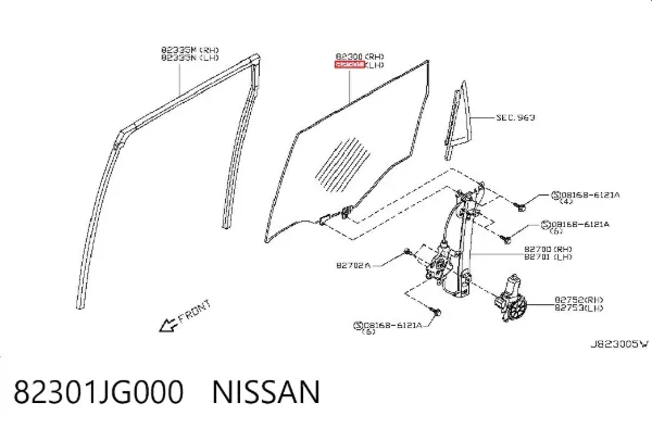 Стекло двери задней левой 82301JG000 Nissan/Infiniti