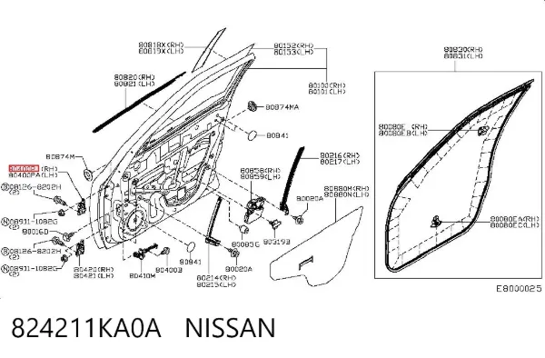 Петля двери передней правой 824211KA0A Nissan/Infiniti