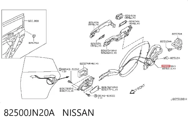Замок двери задней правой 82500JN20A Nissan/Infiniti