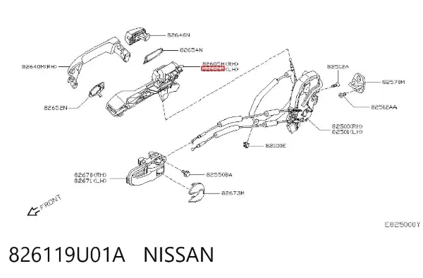 Держатель наружной ручки двери задней левой 826119U01A Nissan/Infiniti