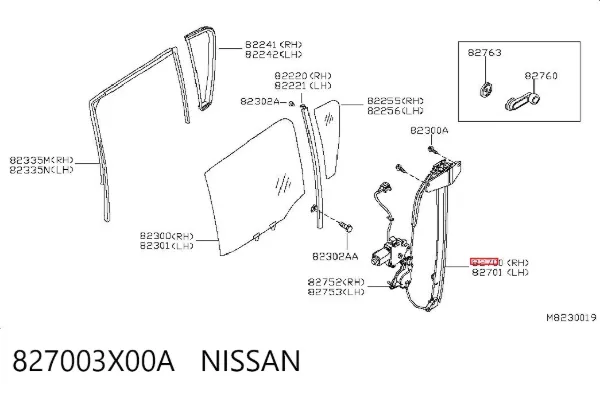 Механизм стеклоподъемника двери задней правой 827003X00A Nissan/Infiniti