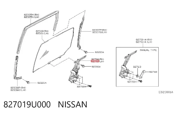 Механизм стеклоподъемника двери задней левой 827019U000 Nissan/Infiniti