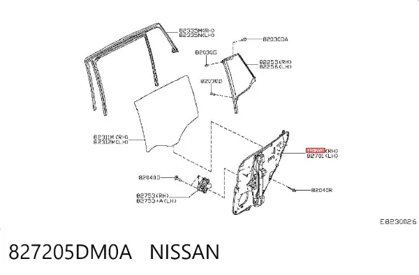 Механизм стеклоподъемника двери задней правой 827205DM0A Nissan/Infiniti