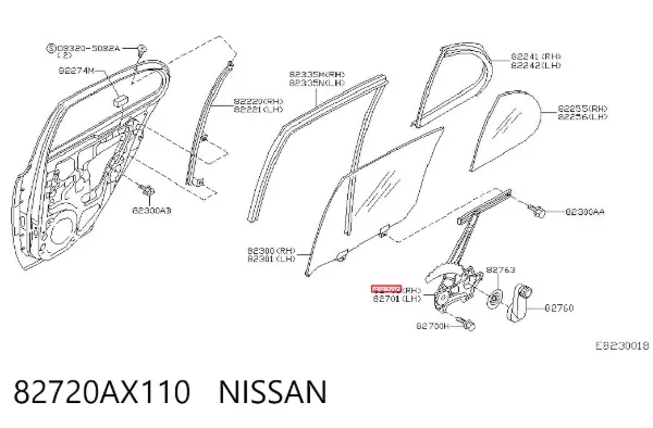 Механизм стеклоподъемника двери задней правой 82720AX110 Nissan/Infiniti