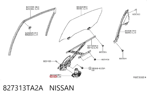 Мотор стеклоподъемника двери задней левой 827313TA2A Nissan/Infiniti