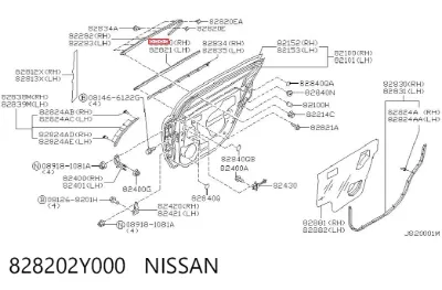 Молдинг опускного стекла двери задней правой NISSAN 828202Y000