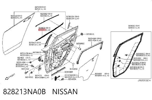 Молдинг опускного стекла двери задней левой 828213NA0B Nissan/Infiniti