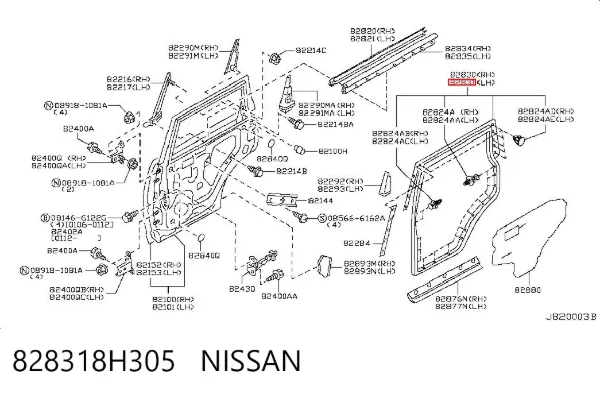 Уплотнитель двери задней левой (на двери) 828318H305 Nissan/Infiniti