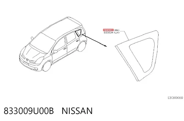 Стекло кузова (багажного отсека) правое 833009U00B Nissan/Infiniti