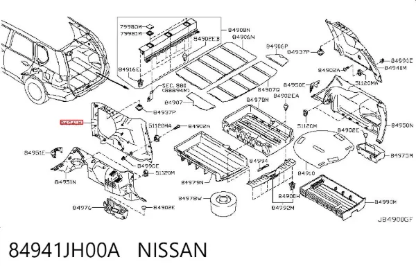 Облицовка багажного отсека левая 84941JH00A Nissan/Infiniti