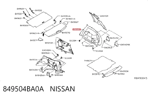 Облицовка багажного отсека правая 849504BA0A Nissan/Infiniti
