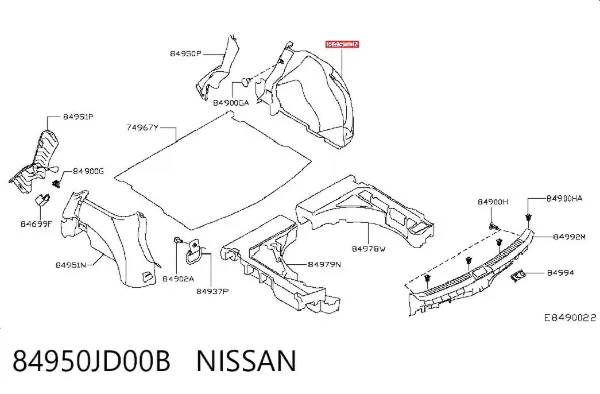 Облицовка багажного отсека правая 84950JD00B Nissan/Infiniti