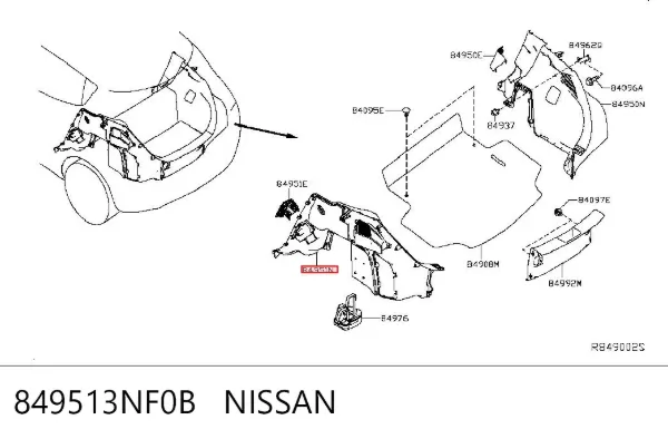 Облицовка багажного отсека левая 849513NF0B Nissan/Infiniti