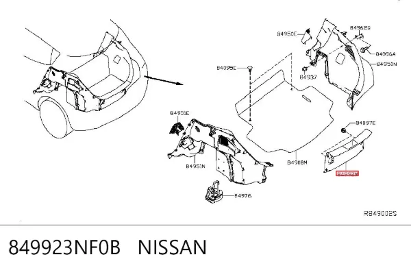 Облицовка задней панели багажника 849923NF0B Nissan/Infiniti