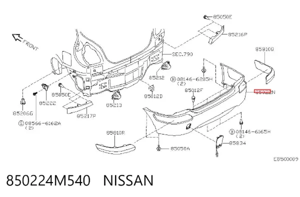 Задний бампер 850224M540 Nissan/Infiniti