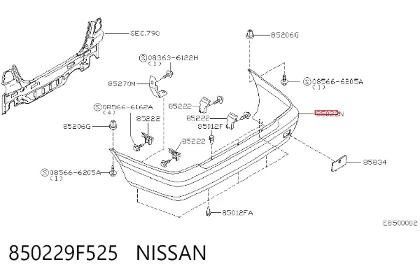 Задний бампер 850229F525 Nissan/Infiniti