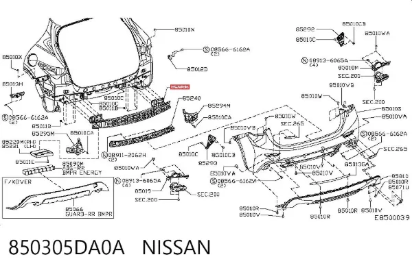 Усилитель заднего бампера 850305DA0A Nissan/Infiniti