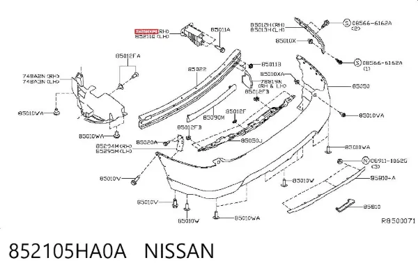 Кронштейн усилителя заднего бампера 852105HA0A Nissan/Infiniti
