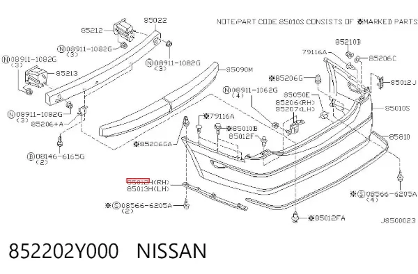 Кронштейн бампера заднего левый 852202Y000 Nissan/Infiniti