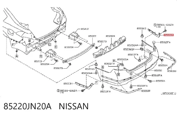 Кронштейн бампера заднего правый 85220JN20A Nissan/Infiniti