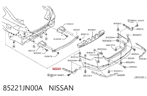 Кронштейн бампера заднего левый 85221JN00A Nissan/Infiniti