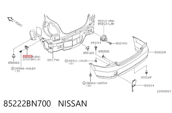 Кронштейн бампера заднего левый 85222BN700 Nissan/Infiniti