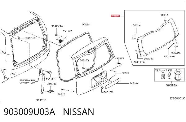 Стекло багажника двери 3/5-й задней (ляды) 903009U03A Nissan/Infiniti