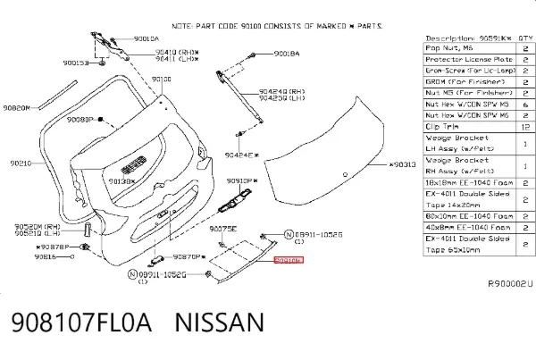 Накладка багажника 908107FL0A Nissan/Infiniti
