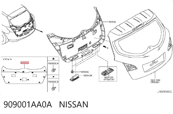 Обшивка (облицовка) крышки багажника (двери 3/5-й задней) 909001AA0A Nissan/Infiniti